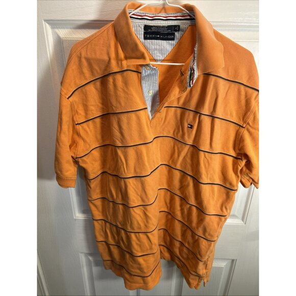 Tommy Hilfiger Men’s Golf Polo Shirt Orange Stripe XL Short Sleeve - Picture 1 of 6
